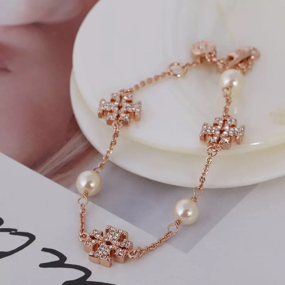 Tory Burch Rose Gold Gemstones and Pearl Bracelet - Picture 3 of 9